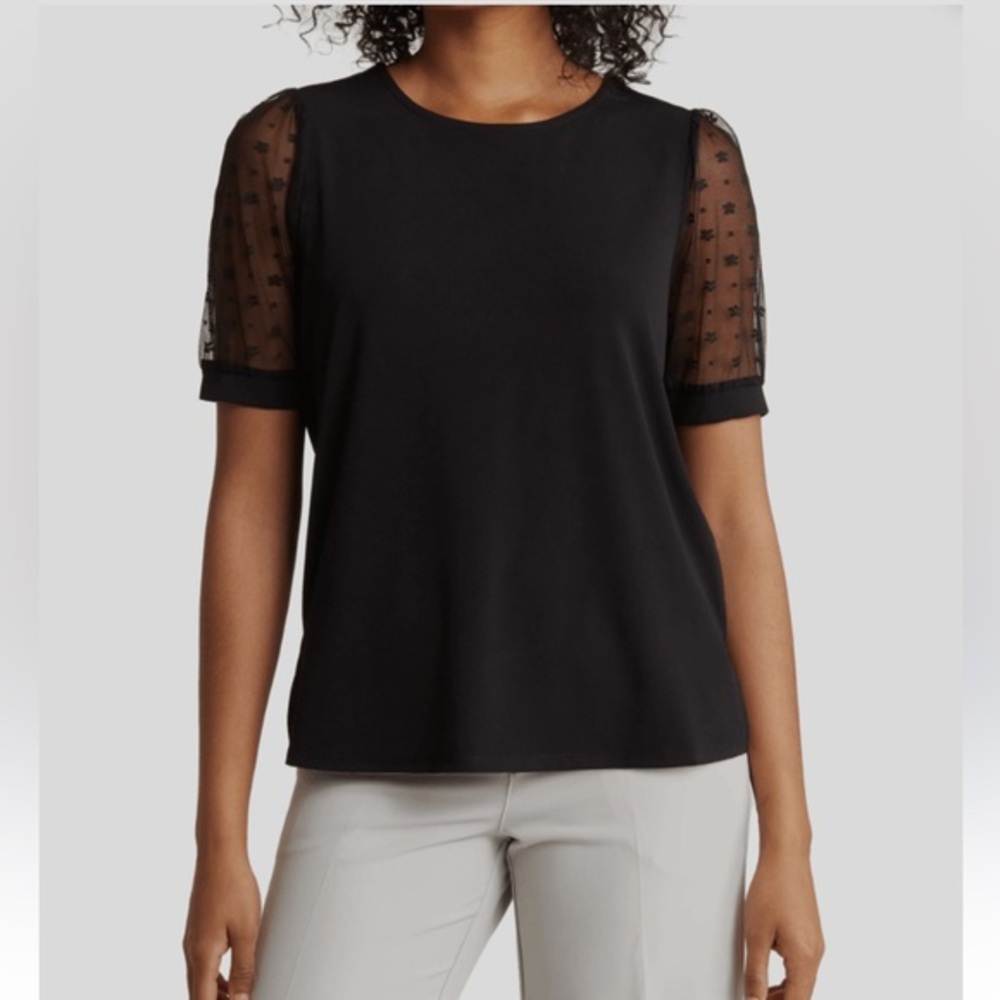 Adrianna Papell Mesh dot Short Sleeve blouse